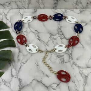 Womens Vintage 80s Chain Waist Belt Size M Red Blue Geometric Nautical